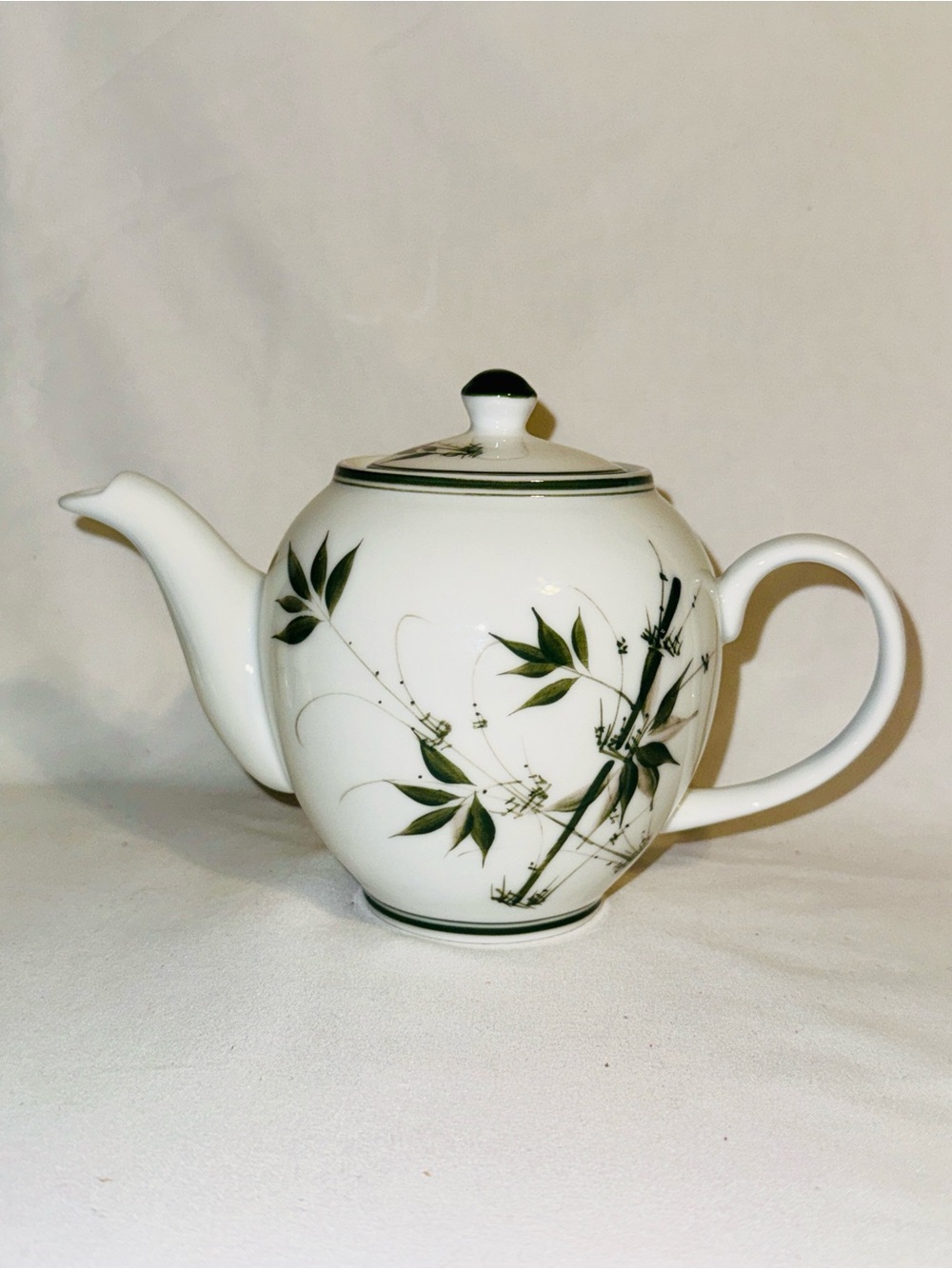 Vintage Mid-Century MCM Bamboo White China Porcelain Tea Pot Bat Trang Vietnam